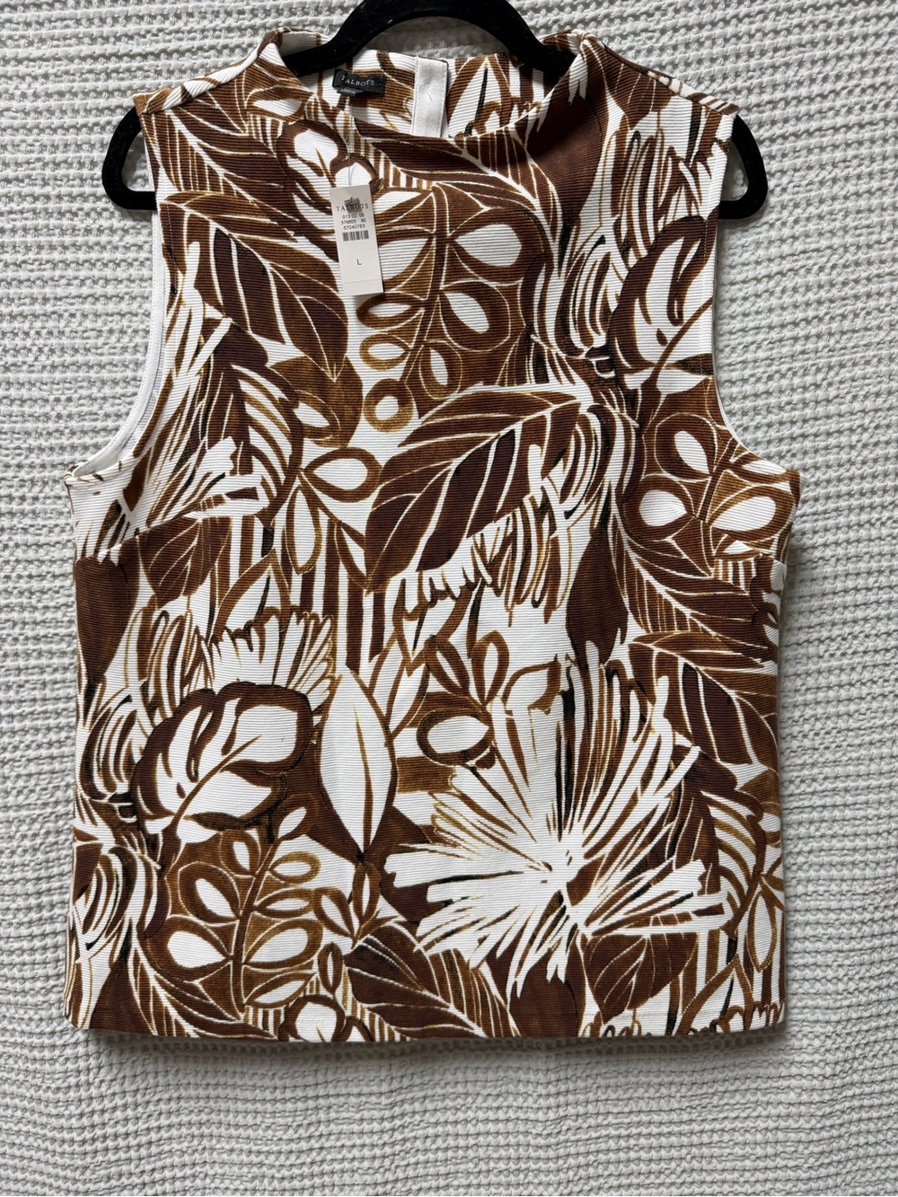 NWT Talbots Brown & White Tropical Sleeveless Botanical Leaves Print Tank